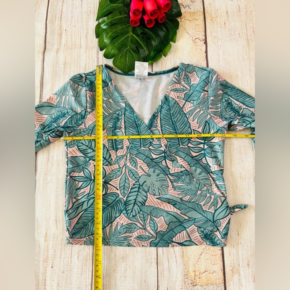 Art Class Girl’s Green Leaf Print V-Neck Long Sleeve Wrap Side Tie Rash Guard XL - Picture 4 of 7